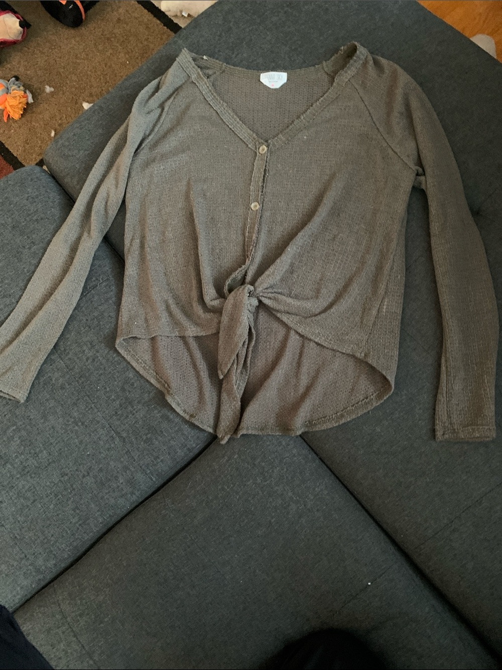 Sienna Sky Olive Tie-Front Button-Down Long Sleeve Top